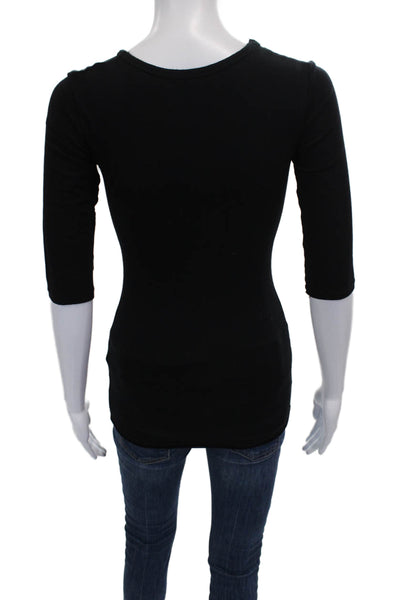 Majestic Paris Womens Basic Scoop Neck 3/4 Sleeve T-Shirt Black Size 1