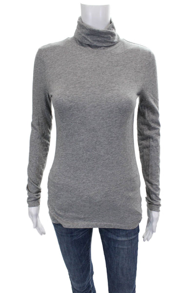 J Crew Womens Basic T-Shirt Gray Turtleneck Long Sleeve 100% Cotton Size XS