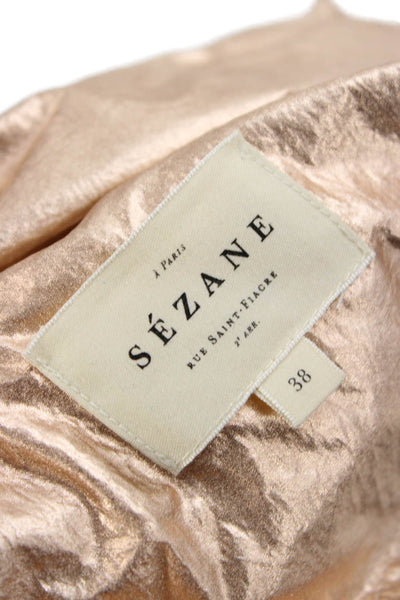 Sezane Women Solid Brown Polyamide Jacket Size 38