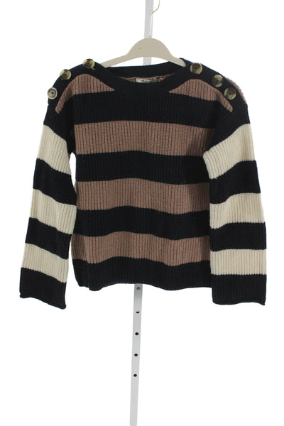 Madewell Women Gray Striped Merino Wool Boat Neck Sweater Size XS