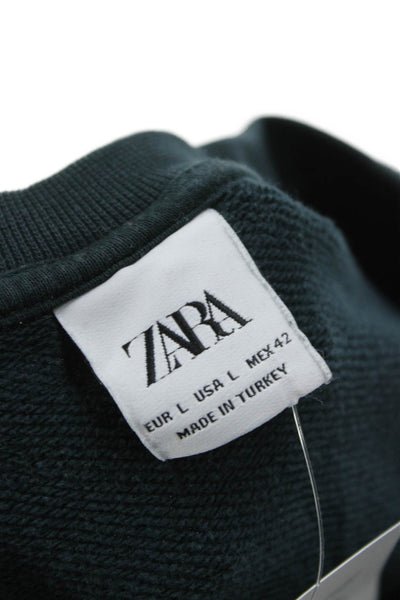 Zara Womens Green Cotton Solid Sweatshirt Size L