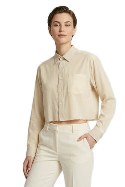 Riley Womens Collared Long Sleeve Solid Cotton Shirt Beige Size One Size