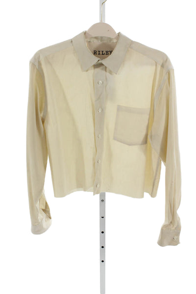 Riley Womens Collared Long Sleeve Solid Cotton Shirt Beige Size One Size