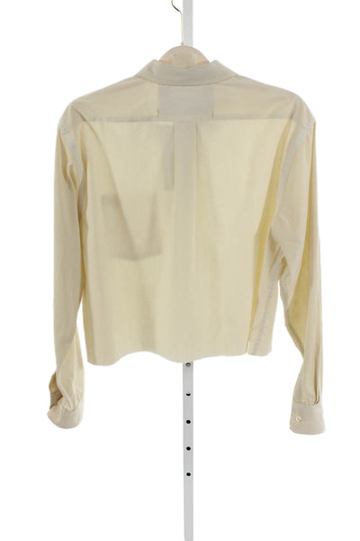 Riley Womens Collared Long Sleeve Solid Cotton Shirt Beige Size One Size