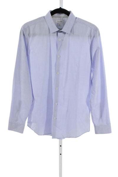 Calvin Klein Mens Shirt Blue Cotton Collared Long Sleeve Solid Size S