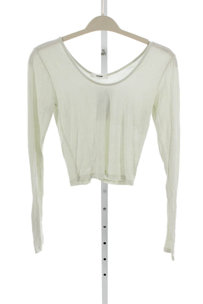 Joah Brown Womens Long Sleeve Shirt Round Neck Modal White Solid Size M