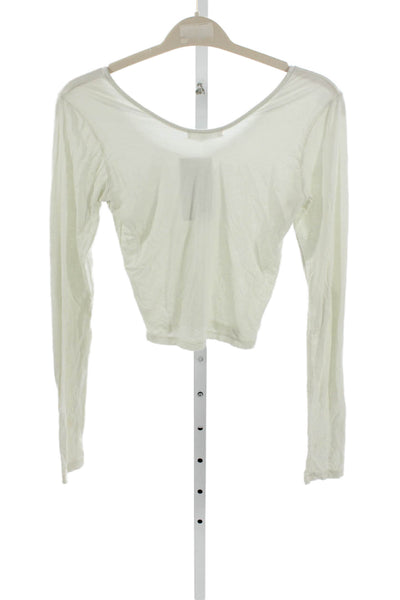 Joah Brown Womens Long Sleeve Shirt Round Neck Modal White Solid Size M