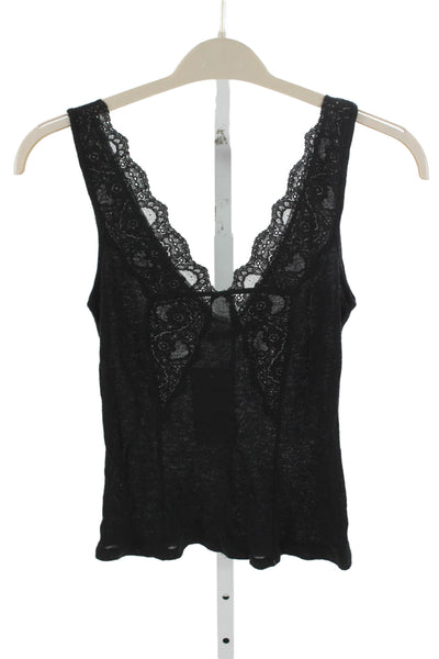 Velvet Women Black Viscose V-Neck Sleeveless Solid Top Size PP