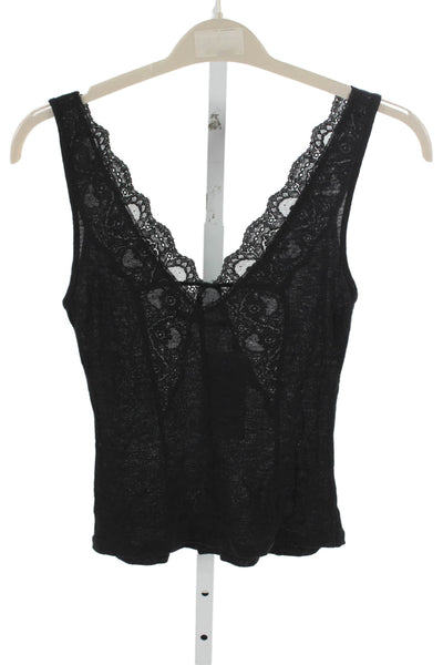 Velvet Women Black Viscose V-Neck Sleeveless Solid Top Size PP