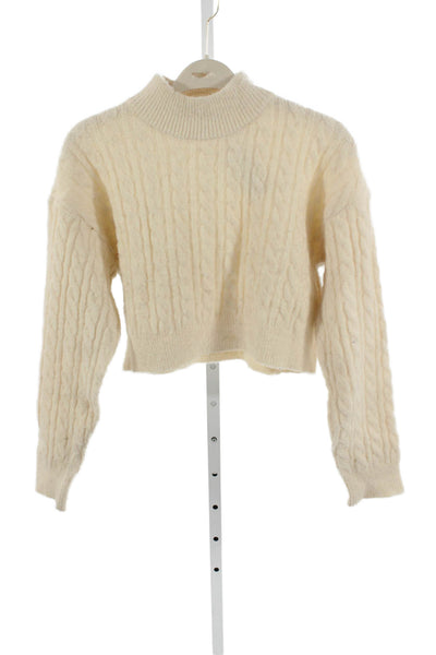 NIA Womens Long Sleeve Crew Neck Nylon Sweater White Size S