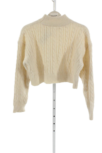 NIA Womens Long Sleeve Crew Neck Nylon Sweater White Size S
