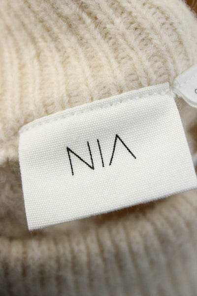 NIA Womens Long Sleeve Crew Neck Nylon Sweater White Size S