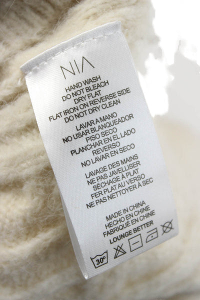 NIA Womens Long Sleeve Crew Neck Nylon Sweater White Size S