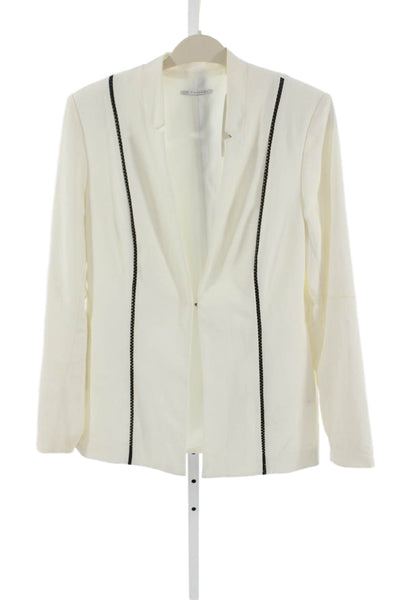 T Tahari Womens White Polyester Button Jacket Size 10