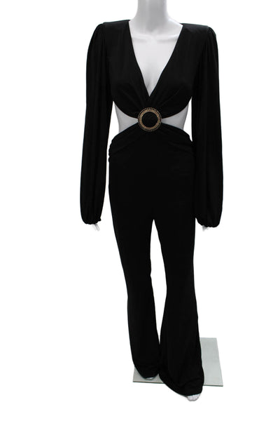 Nadine Merabi Women Jumpsuit Black V-Neck Long Sleeve Polyester Size 4