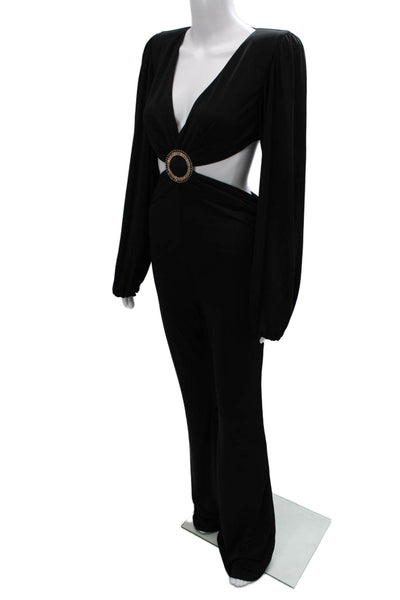 Nadine Merabi Women Jumpsuit Black V-Neck Long Sleeve Polyester Size 4
