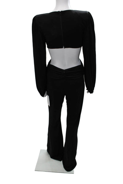 Nadine Merabi Women Jumpsuit Black V-Neck Long Sleeve Polyester Size 4