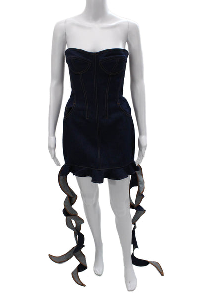 David Koma Women Dress Blue Denim Sweetheart Sleeveless Short Size 8
