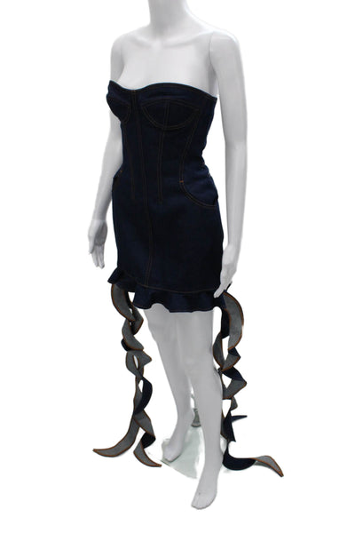 David Koma Women Dress Blue Denim Sweetheart Sleeveless Short Size 8