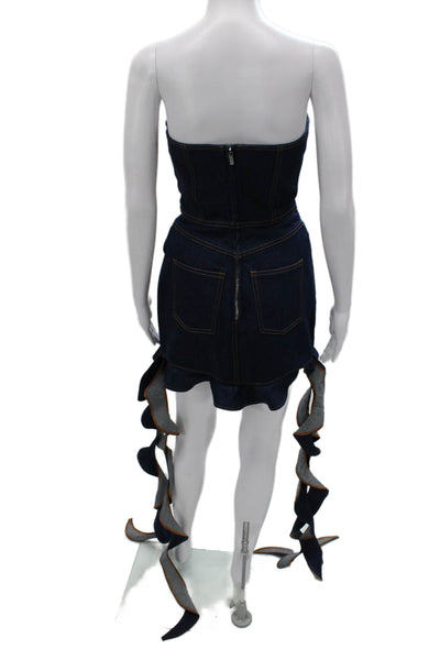 David Koma Women Dress Blue Denim Sweetheart Sleeveless Short Size 8