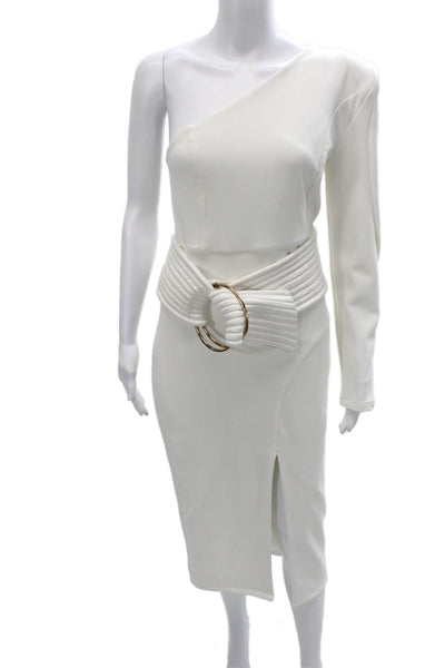 Zhivago Women White One Shoulder Long Sleeve Knee Length Dress Size 10