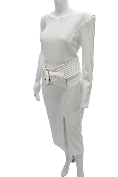Zhivago Women White One Shoulder Long Sleeve Knee Length Dress Size 10