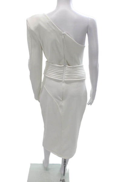 Zhivago Women White One Shoulder Long Sleeve Knee Length Dress Size 10