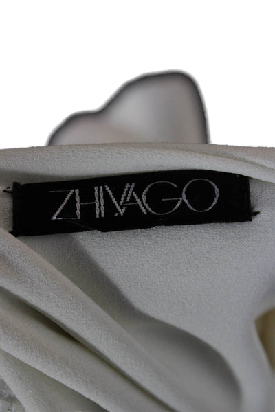 Zhivago Women White One Shoulder Long Sleeve Knee Length Dress Size 10