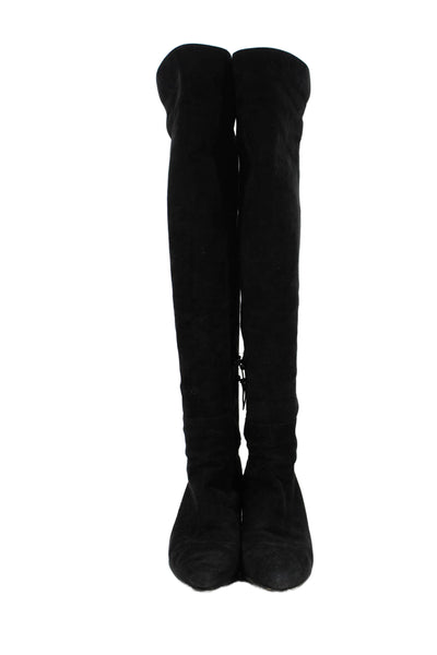 Stuart Weitzman Womens Suede Block Heels Over Knee Boots Shoes Black Size 7.5M
