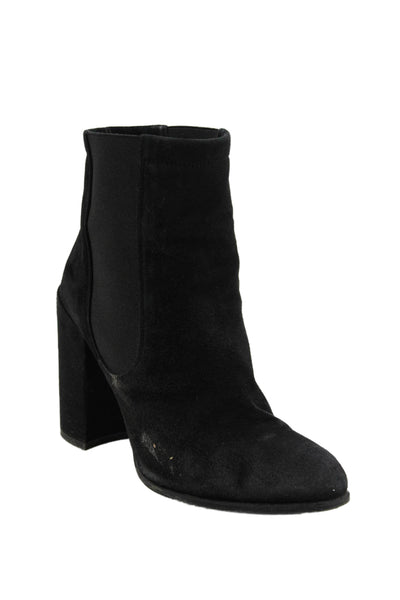Stuart Weitzman Womens Suede Block Heels Ankle Boots Shoes Black Size 8M