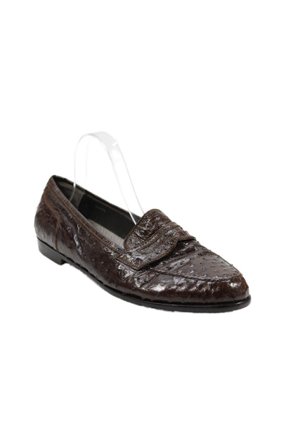 Susan Bennis Warren Edwards Mens Ostrich Skin Loafers Brown Size 10.5 A