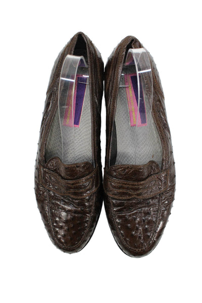 Susan Bennis Warren Edwards Mens Ostrich Skin Loafers Brown Size 10.5 A