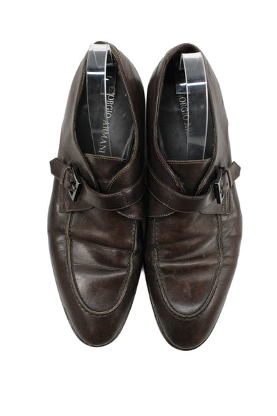 Giorgio Armani Mens Leather Buckle Closure Dress Shoe Loafers Brown Size 44.5