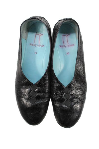 Thierry Rabotin Womens Leather Diamond Slide On Ballet Flats Black Size 36 6