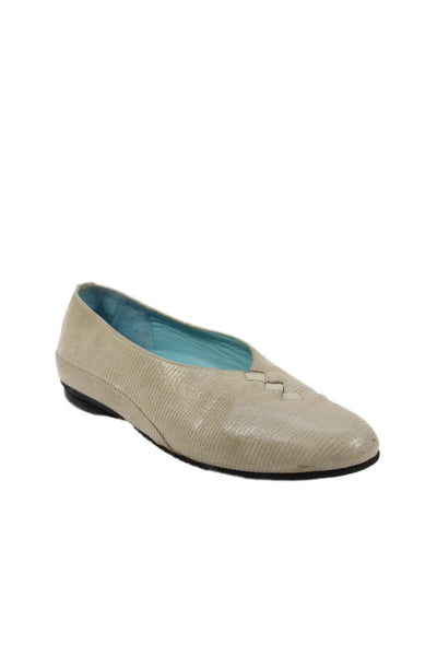 Thierry Rabotin Womens Lizard Print Slide On Ballet Flats Beige Size 36 6