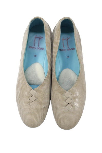 Thierry Rabotin Womens Lizard Print Slide On Ballet Flats Beige Size 36 6
