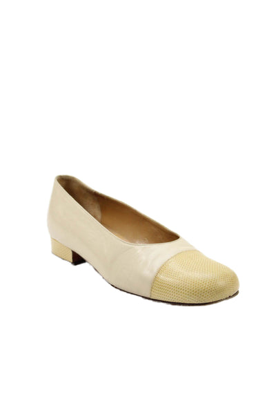 Harel Womens Leather Lizard Cap Toe Slide On Flats Beige Size 36 6