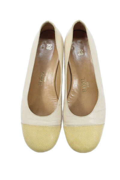 Harel Womens Leather Lizard Cap Toe Slide On Flats Beige Size 36 6