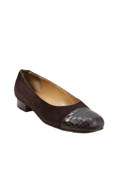 Harel Womens Suede Crocodile Skin Cap Toe Ballet Flats Brown Size 36.5 6.5