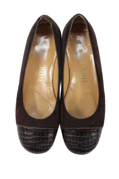 Harel Womens Suede Crocodile Skin Cap Toe Ballet Flats Brown Size 36.5 6.5