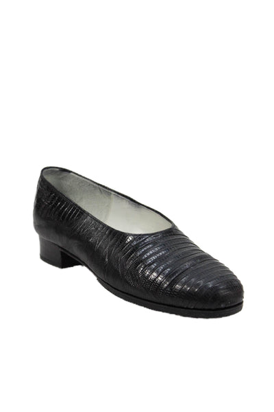 Maylin Womens Lizard Skin Slide On Flats Black Size 36 6