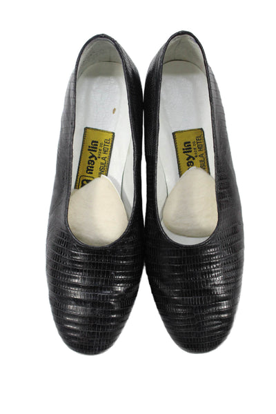 Maylin Womens Lizard Skin Slide On Flats Black Size 36 6