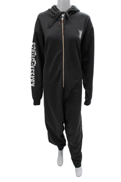 Savage x Fenty Womens Hooded Graphic Cotton Jumpsuit Gray Long Sleeve Size 2X