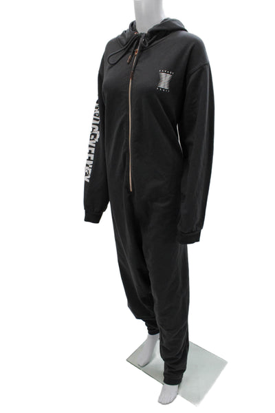 Savage x Fenty Womens Hooded Graphic Cotton Jumpsuit Gray Long Sleeve Size 2X