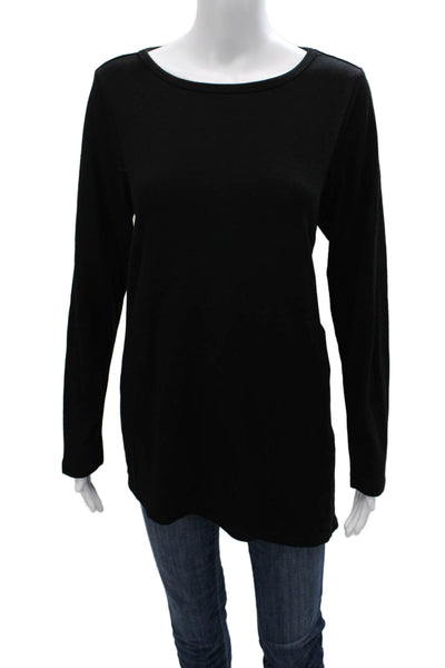 Joan Vass Womens Long Sleeve Scoop Neck Cotton Shirt Black Size L