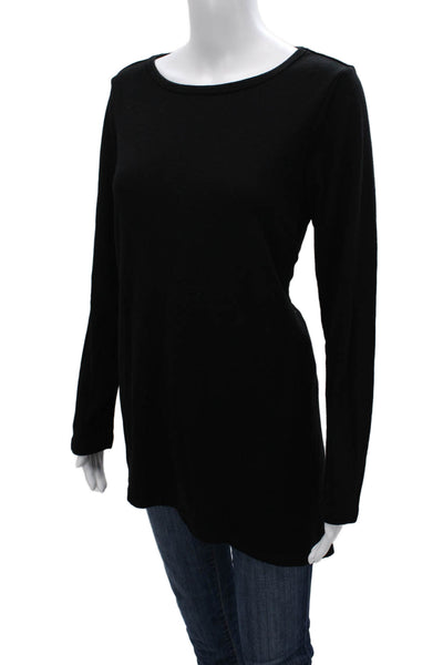 Joan Vass Womens Long Sleeve Scoop Neck Cotton Shirt Black Size L