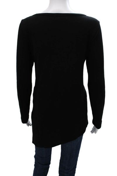 Joan Vass Womens Long Sleeve Scoop Neck Cotton Shirt Black Size L