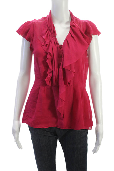 Nanette Lepore Women Silk V Neck Sleeveless Solid Top Pink Size 4