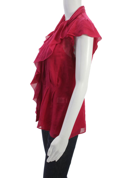Nanette Lepore Women Silk V Neck Sleeveless Solid Top Pink Size 4