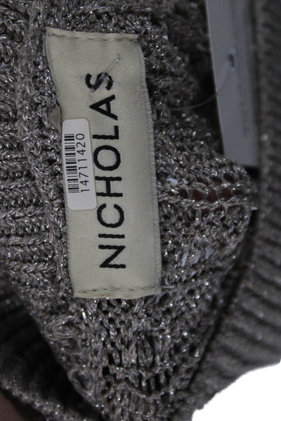 Nicholas Women Beige Glitter Mock Neck Rayon Short Sleeve Sweater Size XS